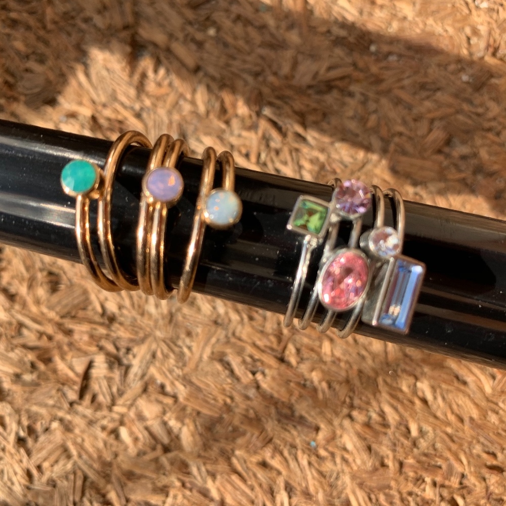 Two Crystal Rhinestone Multi Stacking Band Rings - Picture 2 of 8